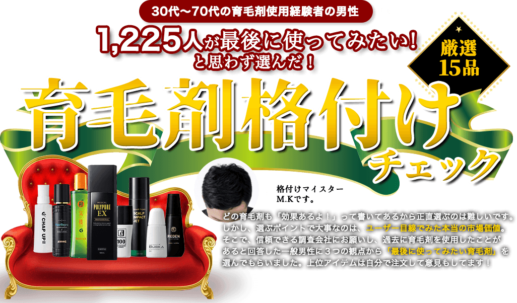 1225人が最後に使ってみたいと思わず選んだ！育毛剤格付けチェック！